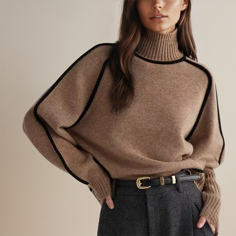 Women’s Oversized Contrast Trim Turtleneck Sweater