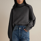Women’s Oversized Contrast Trim Turtleneck Sweater