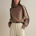 Women’s Oversized Contrast Trim Turtleneck Sweater