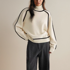 Women’s Oversized Contrast Trim Turtleneck Sweater